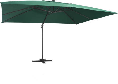 VidaXL Zweefparasol Met Led-verlichting En Paal 400x300 Cm Groen