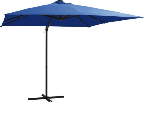 VidaXL Zweefparasol Met Led-verlichting En Paal 250x250 Cm Azuurblauw