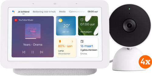 Google Nest Cam Indoor Wired 4-pack + Google Nest Hub 2
