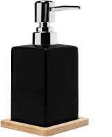QUVIO Zeep Dispenser Met Houten Onderzetter - Zwart
