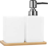 QUVIO Zeep Dispenser + Bakje Met Houten Onderzetters - Wit