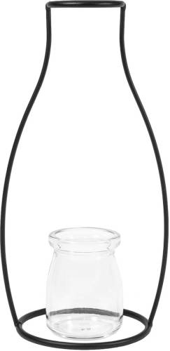 QUVIO Bloemenvaasje Glas Met Stalen Frame - Zwart