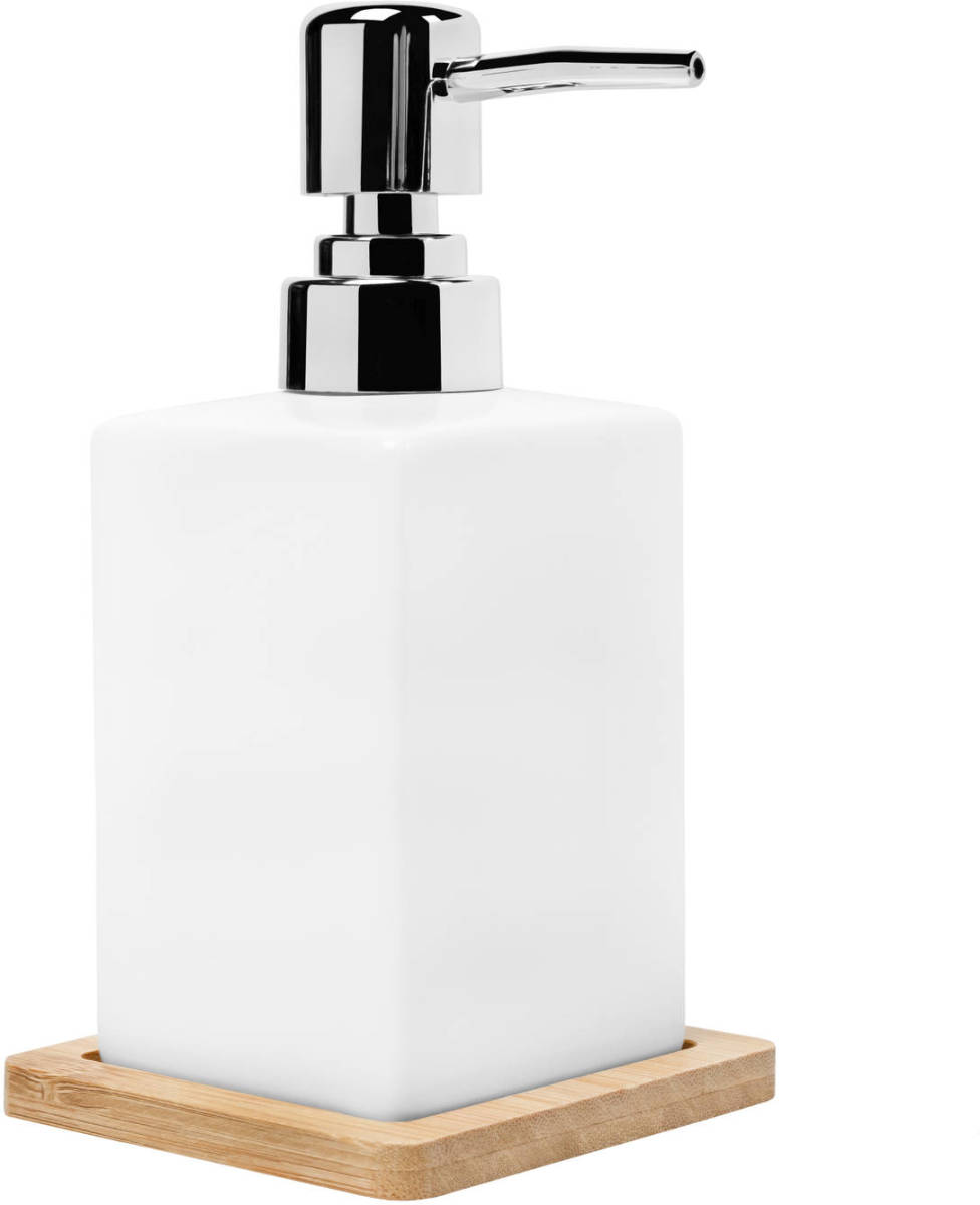 QUVIO Zeep Dispenser Met Houten Onderzetter - Wit