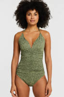 BEACHWAVE corrigerend halter badpak met structuur en dierenprint groen/donkergroen