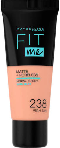 Maybelline New York Fit Me Matte + Poreless Foundation - 238 Rich Tan - medium dekkende foundation met matte finish voor de normale tot vette huid