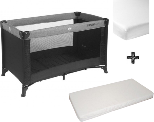 Reisbed Titanium baby Black + Reisbedmatras Jan + Hoeslaken