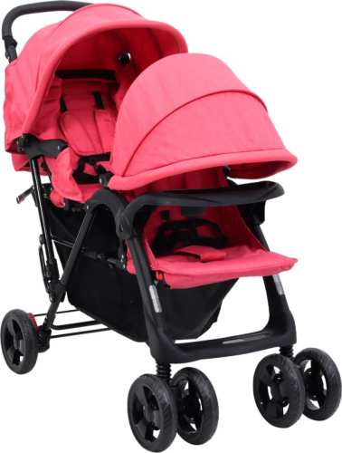 VidaXL Tweelingkinderwagen tandem staal rood