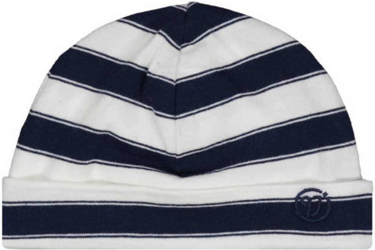 Vingino gestreepte newborn baby muts Vanjy donkerblauw/wit