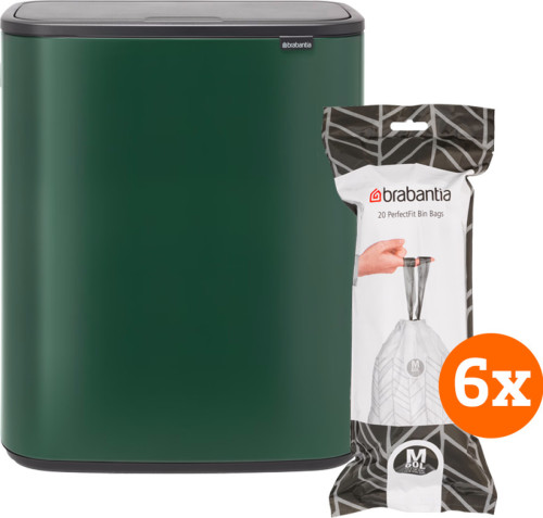 Brabantia Bo Touch Bin 60 Liter Pine Green + Vuilniszakken (120 stuks)