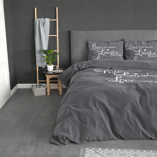 Sleeptime Essentials Live, Laugh and Love - Antraciet 1-persoons (140 x 200/220 cm + 1 kussensloop) Dekbedovertrek