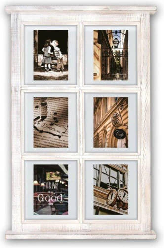 ZEP - Multi Houten Transparante Fotolijst Hampton Wit Voor 6 Foto's 10x15 (43x68 Cm) - Tz66w