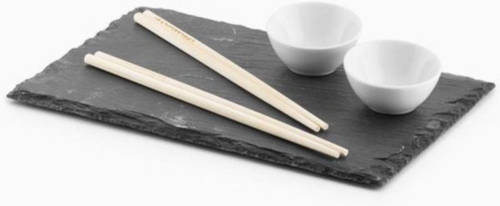 Excellent Houseware Sushi Servies - Voor 2 Personen - Set 7-delig - Leisteen - Met Stokjes