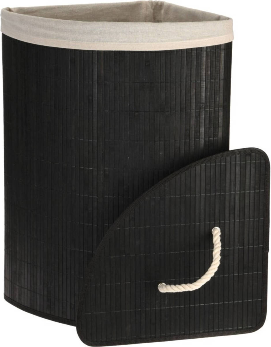 4Goodz Zwarte Bamboe Wasmand Hoekmodel 60x30x30 Cm - Zwart