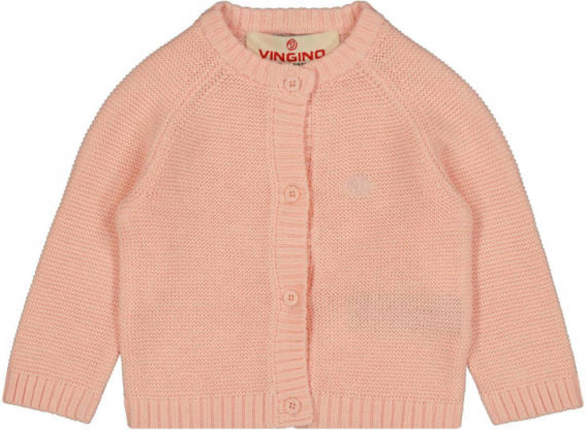 Vingino fijn gebreid newborn baby vest Orion zachtroze