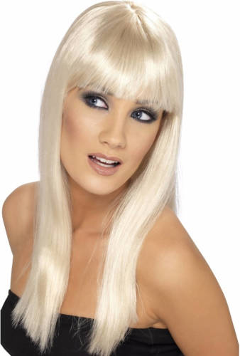 Smiffy's Blonde Glamour Damespruik Met Pony - Blonde Damespruiken