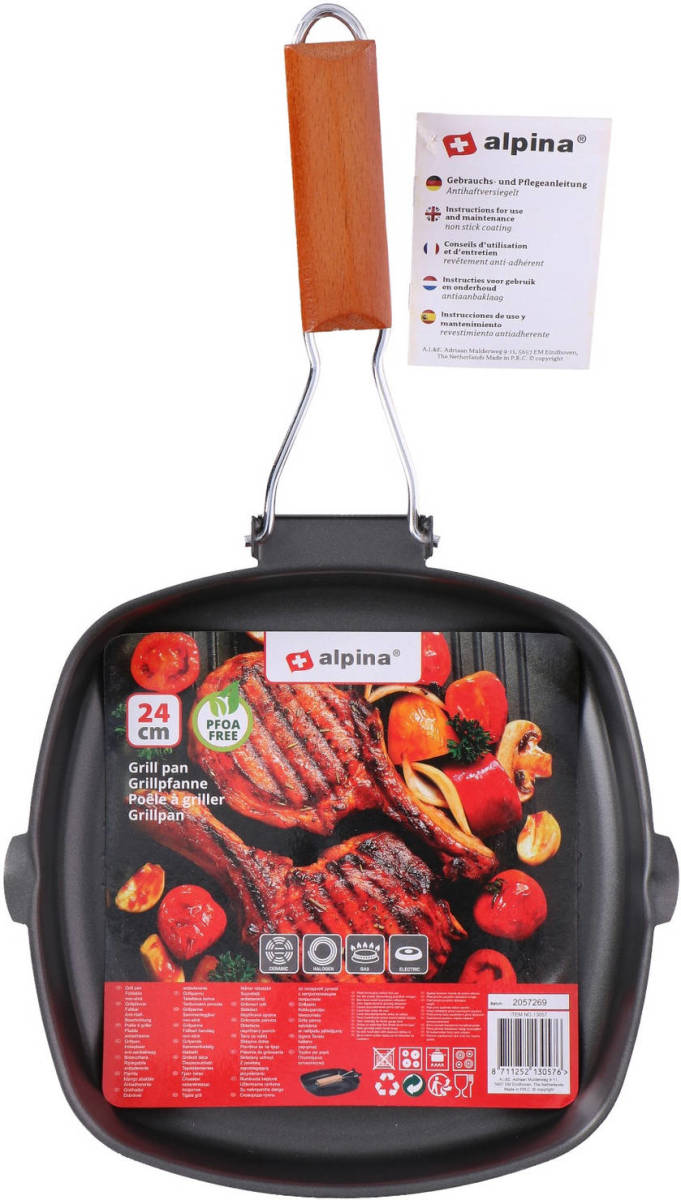 Alpina Grillpan Inklapbaar Zwart 24 Cm