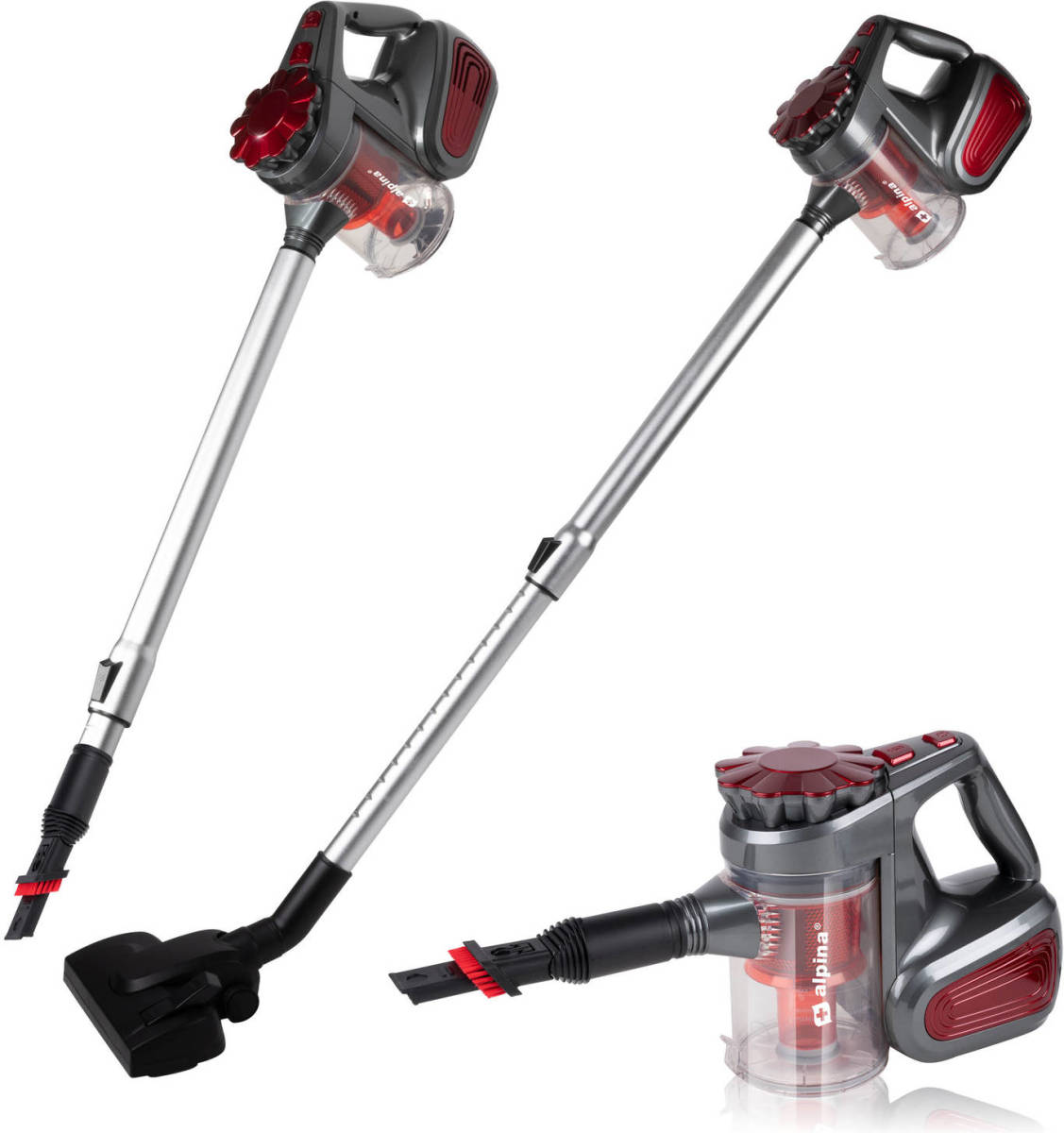Alpina Steelstofzuiger - 3-in-1 - Met Snoer 5 Meter - 600w - Stofzuiger Zonder Zak - Combiborstel En Vloerborstel