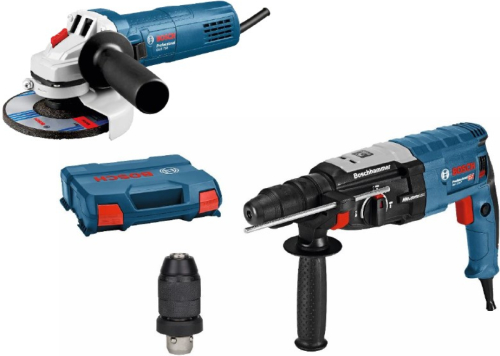 Bosch Blauw GBH 2-28 F Combihamer SDS-plus + snelspanboorkop in L-Case + GWS 750 -125mm haakse slijper in doos