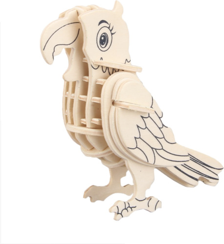 Merkloos Houten 3D puzzel papagaai 23 cm