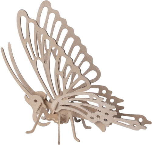 Merkloos Houten 3D puzzel vlinder 23 cm