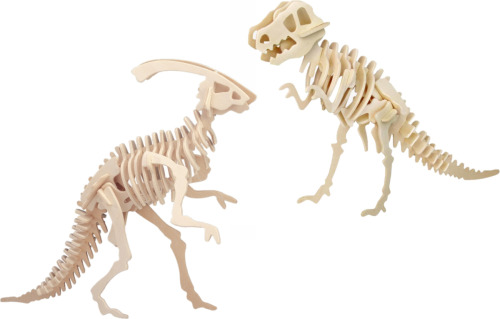 Merkloos Houten 3D dino puzzel bouwpakket set T-rex en Parasaurolophus