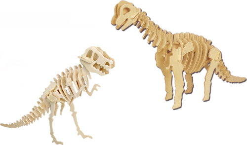 Merkloos Houten 3D dino puzzel bouwpakket set T-rex en Brachiosaurus