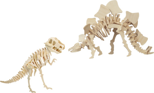 Merkloos Houten 3D dino puzzel bouwpakket set T-rex en Stegosaurus