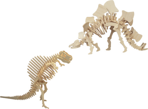 Merkloos Houten 3D dino puzzel bouwpakket set Spinosaurus en Stegosaurus