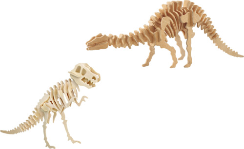 Merkloos Houten 3D dino puzzel bouwpakket set T-rex en Apatosaurus/langnek