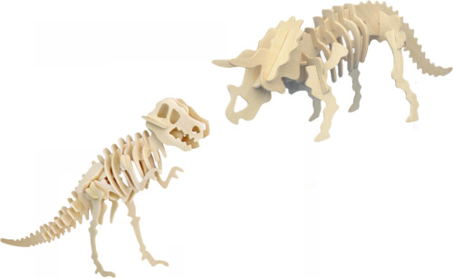 Merkloos Houten 3D dino puzzel bouwpakket set T-rex en Triceratops