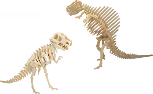 Merkloos Houten 3D dino puzzel bouwpakket set T-rex en Spinosaurus