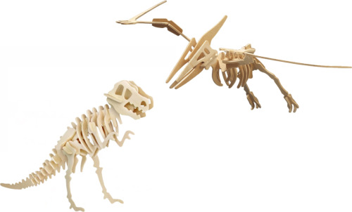 Merkloos Houten 3D dino puzzel bouwpakket set T-rex en Pteranodon
