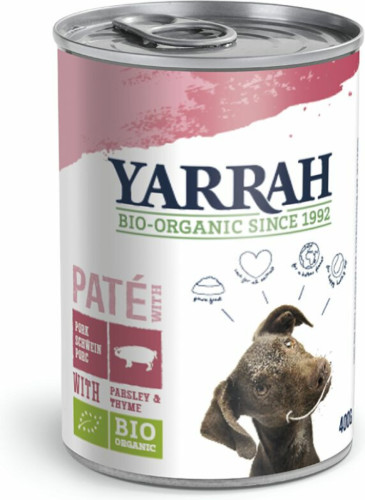 12x Yarrah Bio Pate in Blik Hondenvoer Varken 400 gr