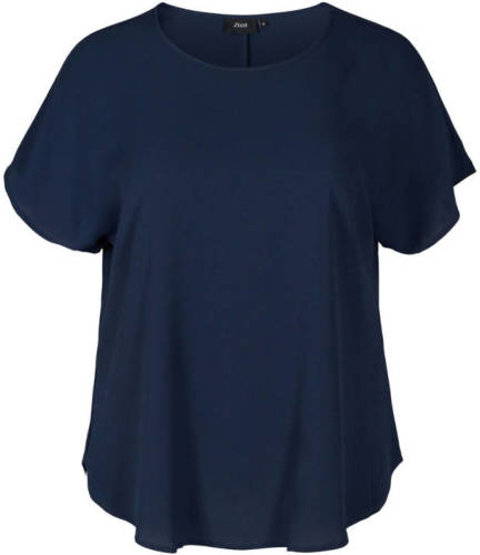 Zizzi geweven top VANNI, S/S, TOP donkerblauw