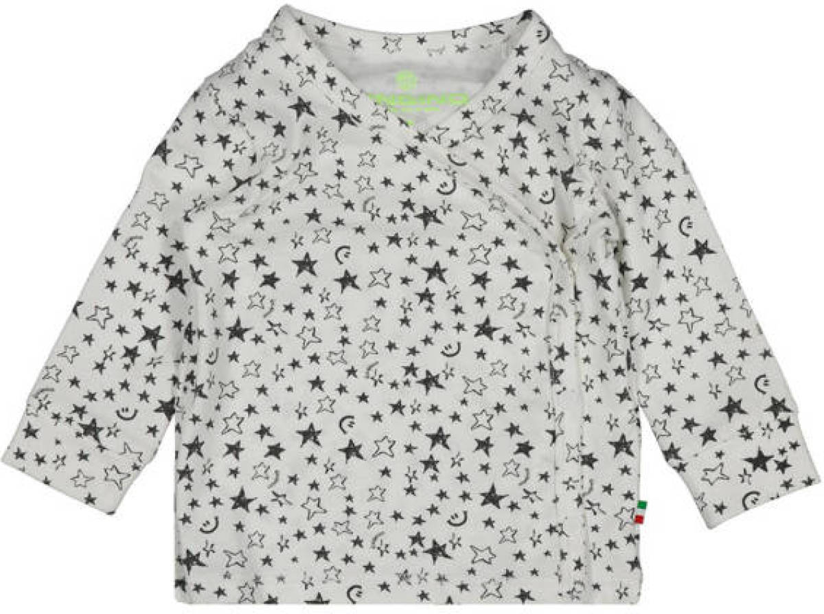 Vingino newborn baby longsleeve Jess met all over print en overslag detail grijs/offwhite