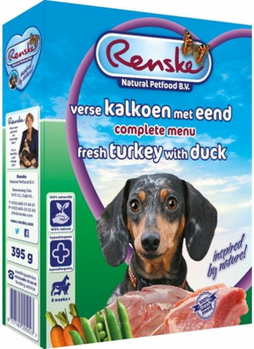 10x Renske Vers Vlees Hondenvoer Kalkoen-Eend 395 gr