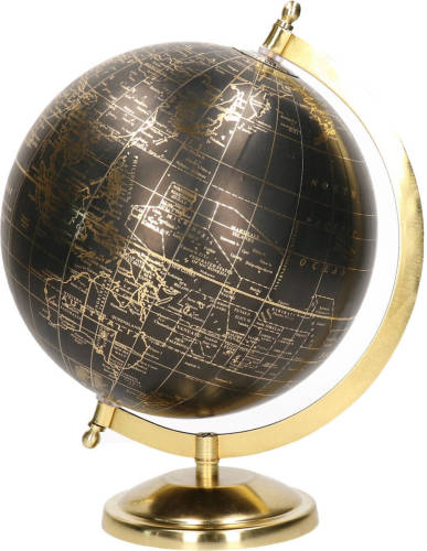 Bellatio Decorations Decoratie Wereldbol/globe Goud/zwart Op Metalen Voet/standaard 22 X 27 Cm - Landen/contintenten Topografie