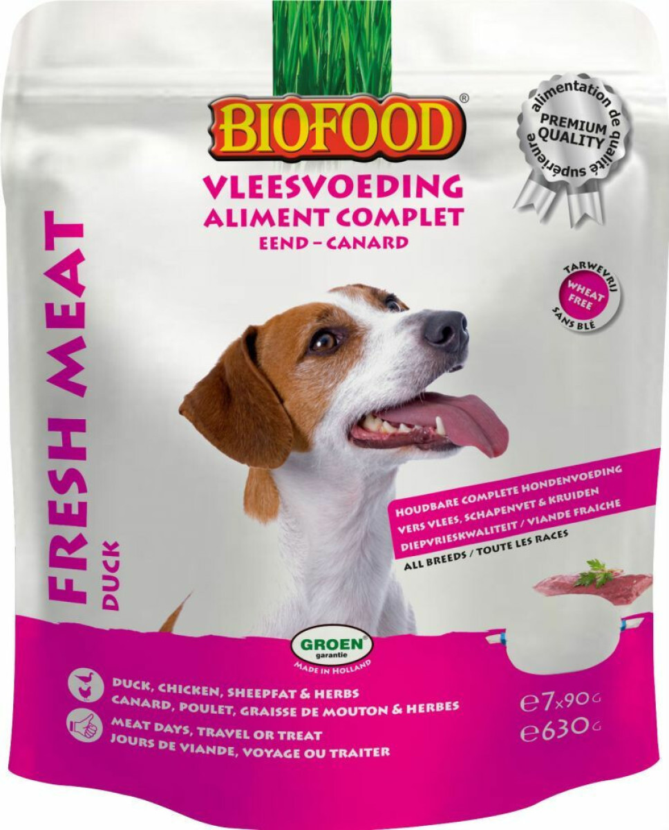 Biofood Vleesvoeding eend - Kip 7 x 90 gr