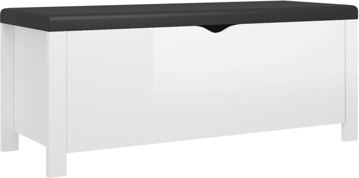 VidaXL Opbergbox met kussen 105x40x45 cm spaanplaat hoogglans wit