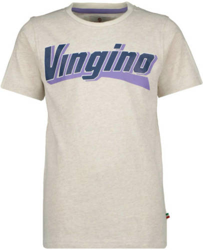 Vingino T-shirt Hachiro met logo lichtgrijs melange/blauw
