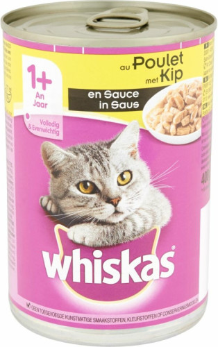 12x Whiskas Blik Adult Brokjes in Saus Kip 400 gr