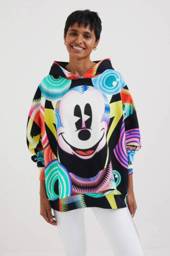 Desigual Mickey Mouse hoodie met all over print zwart/wit/blauw/paars/oranje/rood