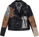 Desigual leren bikerjack met dierenprint en studs zwart