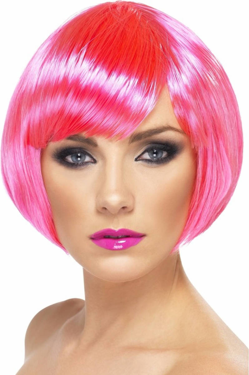 Smiffy's Neon Roze Korte Dames Pruik Boblijn