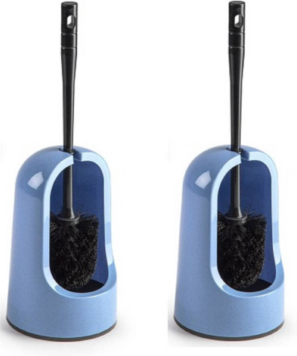 Forte Plastics 2x Stuks Toiletborstels/wc-borstels Met Houder Korenbloem Blauw 40 Cm - Toiletborstelhouders / Wc-borstelhouders