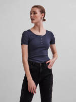 PIECES ribgebreide top donkerblauw