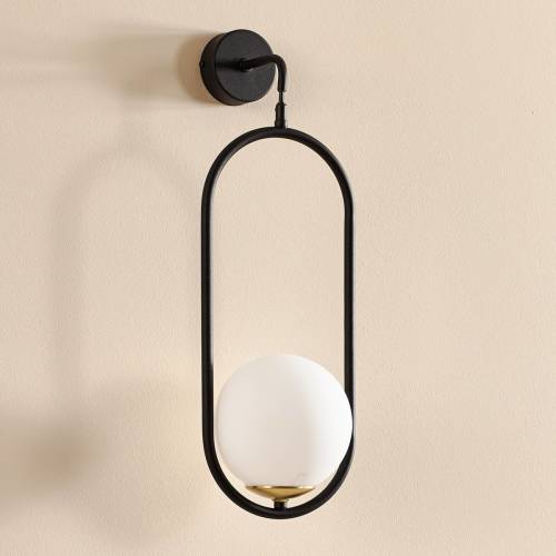 EULUNA Wandlamp Samba, opaalglas/zwart 1-lamp