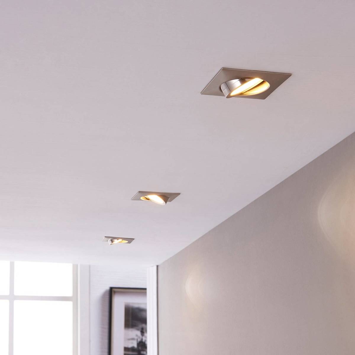 Lindby LED inbouwspot Andrej, hoekig, nikkel, 3set