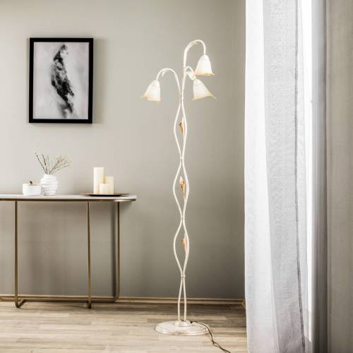 EULUNA Vloerlamp Lucrezia in ivoor met bloemenkap