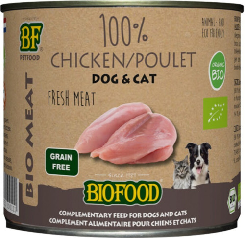 Biofood Organic Hond en Kat 100% Kip 200 gr